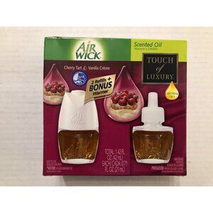 2 new airwick scented oil refills cherry tart & vanilla creme + 1 warmer